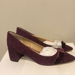 Suede Leather Block Heel shoes 👞, size-7, Plum/purple ,2” heel, bow on front